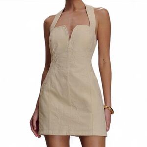 Meshki Ebony Embroidered Denim Mini Dress - Cream - Size - XL